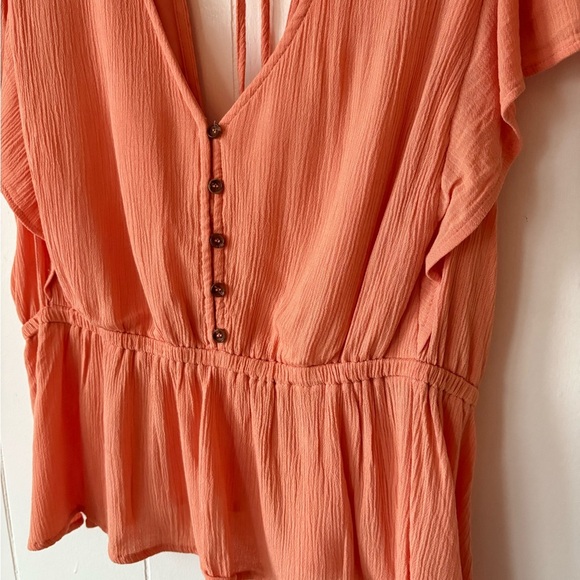 Forever 21 Orange Flutter Sleeve Blouse Tie Back Size 2X - Picture 2 of 4